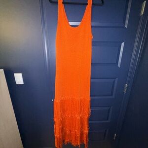 Eloquii Orange Sleeveless Fringe Maxi Dress